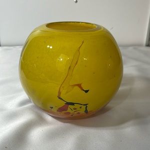 Handmade Blown Glass Bowl Vase Yellow Multi Big